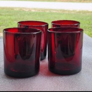 French Ruby Red Set 4 Glass Mugs